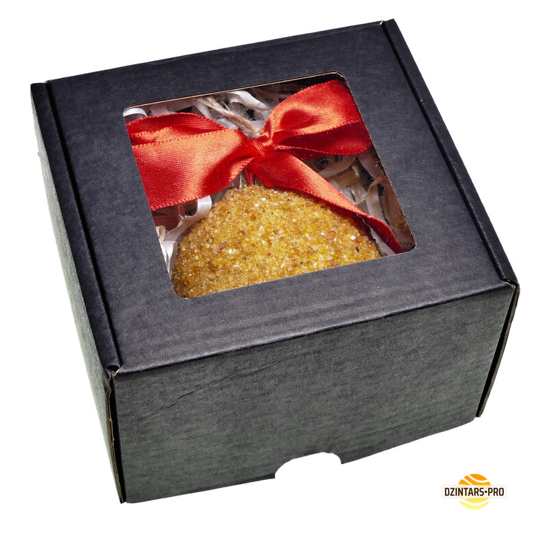 Baltic Amber bauble for a Christmas tree - Xmas Amber Ball 6cm in black gift box